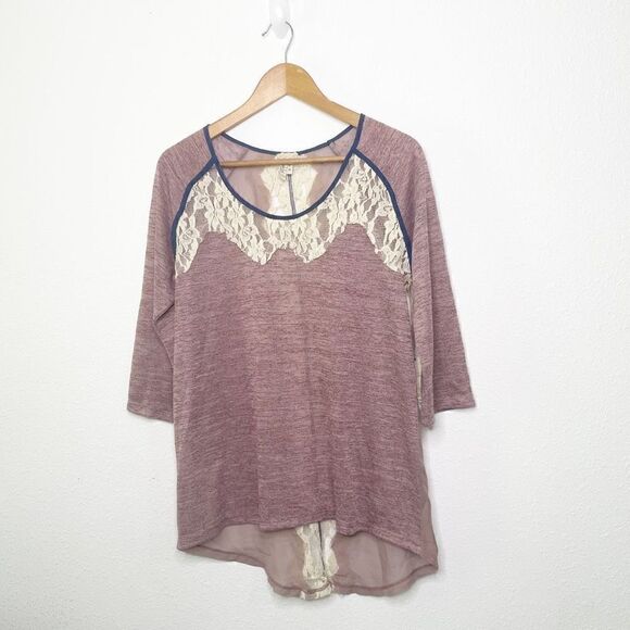 Gimmicks BKE NWT Buckle Pink Heathered Lace 3/4 Sleeve Knit Top Women’s Size M - Picture 1 of 8